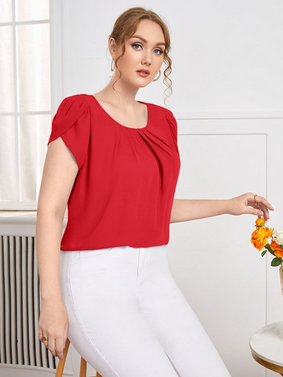Plus Petal Sleeve Fold Pleated Top