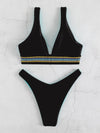 Contrast Trim High Cut Bikini Swimsuit