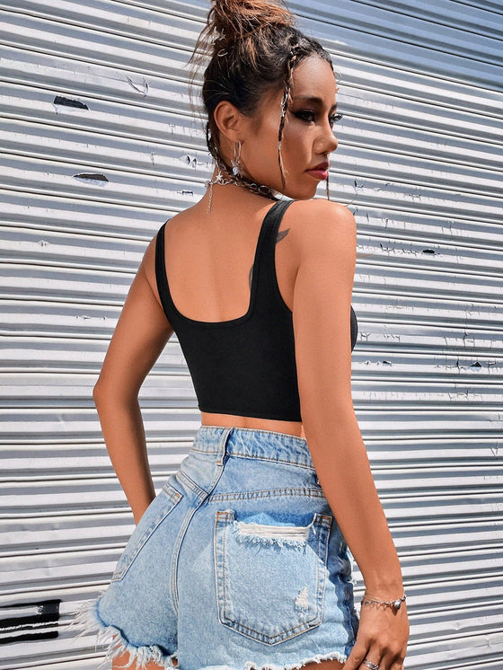 Seam Front Asymmetrical Hem Tank Top