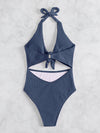 Textured Knot Front One Piece Swimsuit