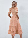 Square Neck Shirred Ditsy Floral Dress