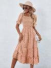 Square Neck Shirred Ditsy Floral Dress