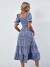 Square Neck Shirred Ditsy Floral Dress