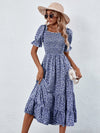 Square Neck Shirred Ditsy Floral Dress