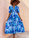 Allover Floral Print Cut Out Puff Sleeve Dress