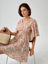 Frenchy Ditsy Floral Tie Back Butterfly Sleeve Dress