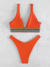 Contrast Trim High Cut Bikini Swimsuit