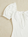 Sweetheart Neck Puff Sleeve Knot Front Frill Trim Bodycon Dress