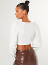 priv Sweetheart Neck Lantern Sleeve Crop Top