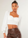 priv Sweetheart Neck Lantern Sleeve Crop Top
