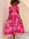 Allover Floral Print Cut Out Puff Sleeve Dress