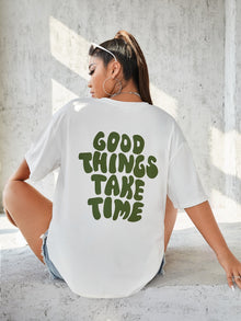  Plus Slogan Graphic Drop Shoulder Tee