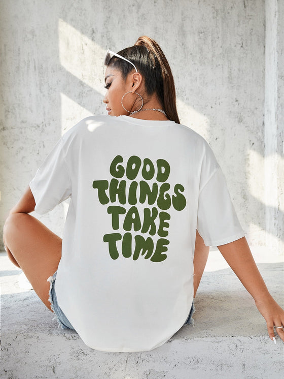 Plus Slogan Graphic Drop Shoulder Tee