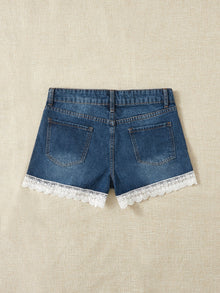  Ripped Lace Hem Denim Shorts Without Belt