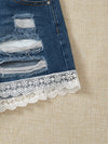 Ripped Lace Hem Denim Shorts Without Belt