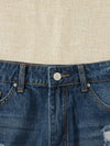 Ripped Lace Hem Denim Shorts Without Belt
