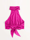 Ruched Halterneck Tied Backless Crop Top