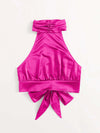 Ruched Halterneck Tied Backless Crop Top