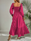 Square Neck Shirred Ruffle Hem Dress