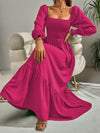 Square Neck Shirred Ruffle Hem Dress