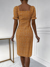 Ditsy Floral Puff Sleeve Knot Front Split Thigh Dress