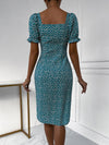 Ditsy Floral Puff Sleeve Knot Front Split Thigh Dress