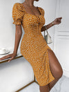 Ditsy Floral Puff Sleeve Knot Front Split Thigh Dress