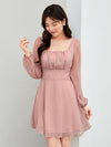 Ruched Bust Lantern Sleeve Swiss Dot Dress