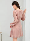 Ruched Bust Lantern Sleeve Swiss Dot Dress
