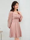 Ruched Bust Lantern Sleeve Swiss Dot Dress