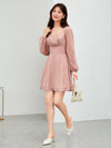 Ruched Bust Lantern Sleeve Swiss Dot Dress