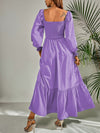 Square Neck Shirred Ruffle Hem Dress