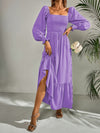 Square Neck Shirred Ruffle Hem Dress