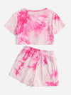 Girls Tie Dye Tee Track Shorts Set