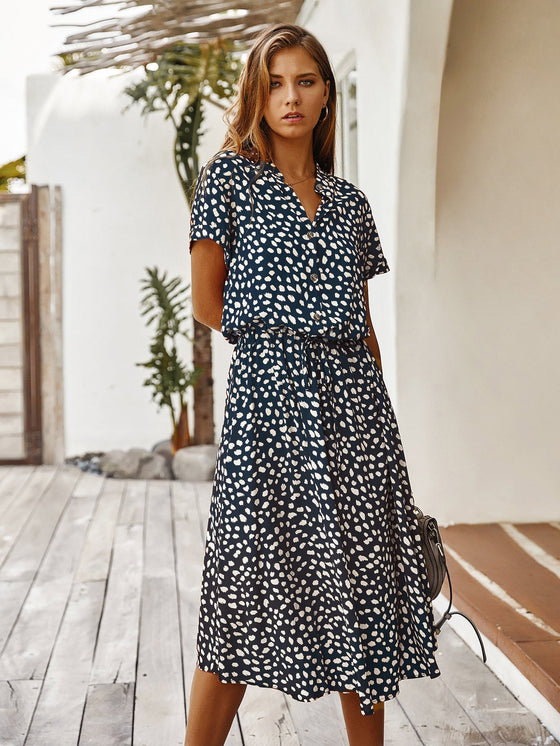 VCAY Dalmatian Print Drawstring Waist A line Dress