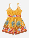 Tropical Print Belted Cami Romper