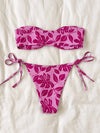 Leaf Print Bandeau Tie Side Bikini Swimsuit