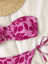 Leaf Print Bandeau Tie Side Bikini Swimsuit