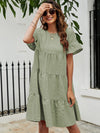 Solid Flounce Sleeve Smock Dress