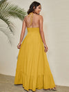 Backless Ruffle Hem Halter Neck Dress