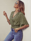 Ditsy Floral Butterfly Sleeve Shirred Blouse