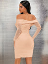 Off Shoulder Ruched Mesh Bodycon Dress