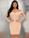 Off Shoulder Ruched Mesh Bodycon Dress