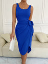 Solid Rib Knit Wrap Knot Side Tank Dress