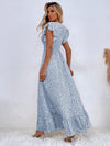 Allover Print Ruffle Trim Shirred Waist Dress