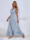 Allover Print Ruffle Trim Shirred Waist Dress