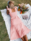 Tie Shoulder Shirred Ruffle Hem Cami Dress
