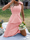 Tie Shoulder Shirred Ruffle Hem Cami Dress