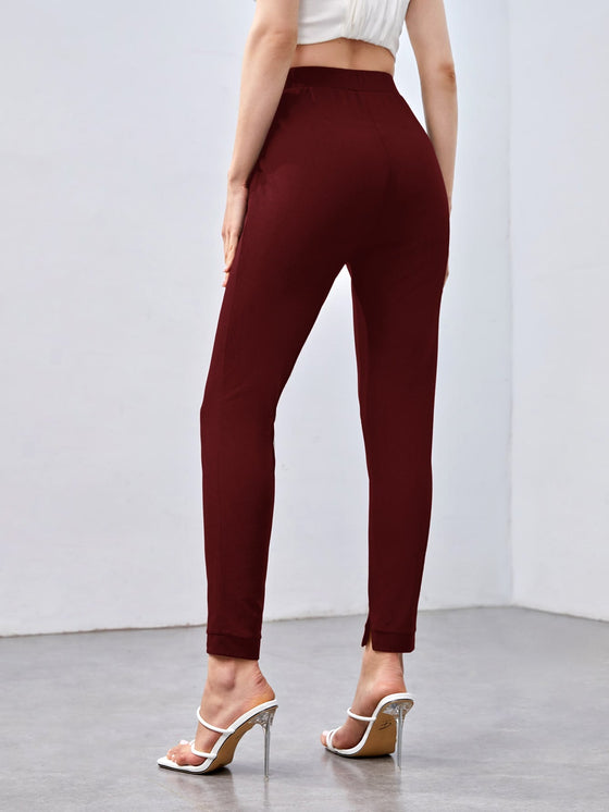 Elastic Waist Split Hem Pants