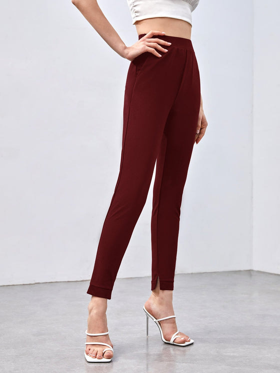 Elastic Waist Split Hem Pants